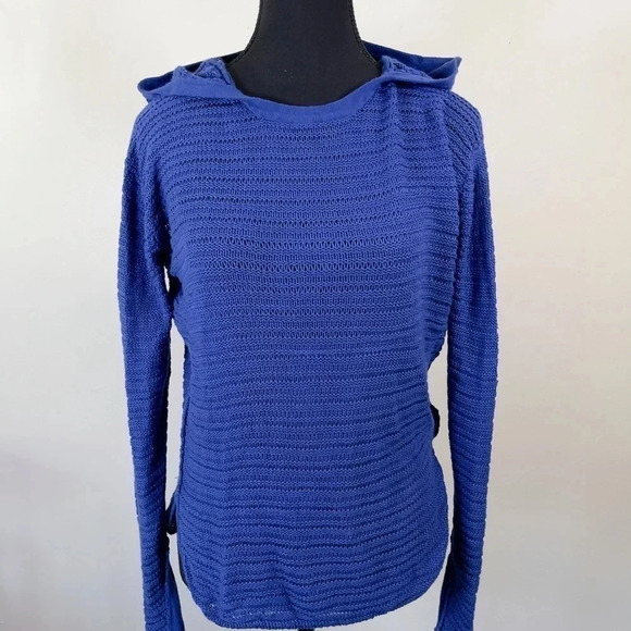 Aritzia Wilfred Free Royal Blue Hooded Open Knit Cashmere  Blend Sweater - Picture 1 of 15